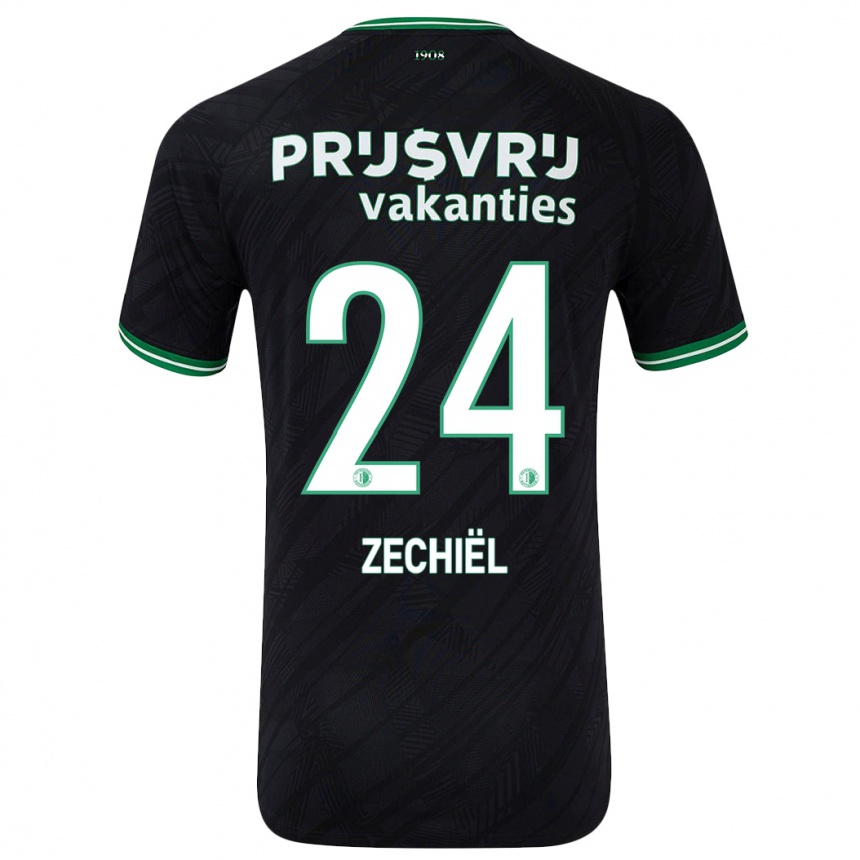 Kinder Fußball Gjivai Zechiël #24 Schwarz Grün Auswärtstrikot Trikot 2024/25 T-Shirt Luxemburg