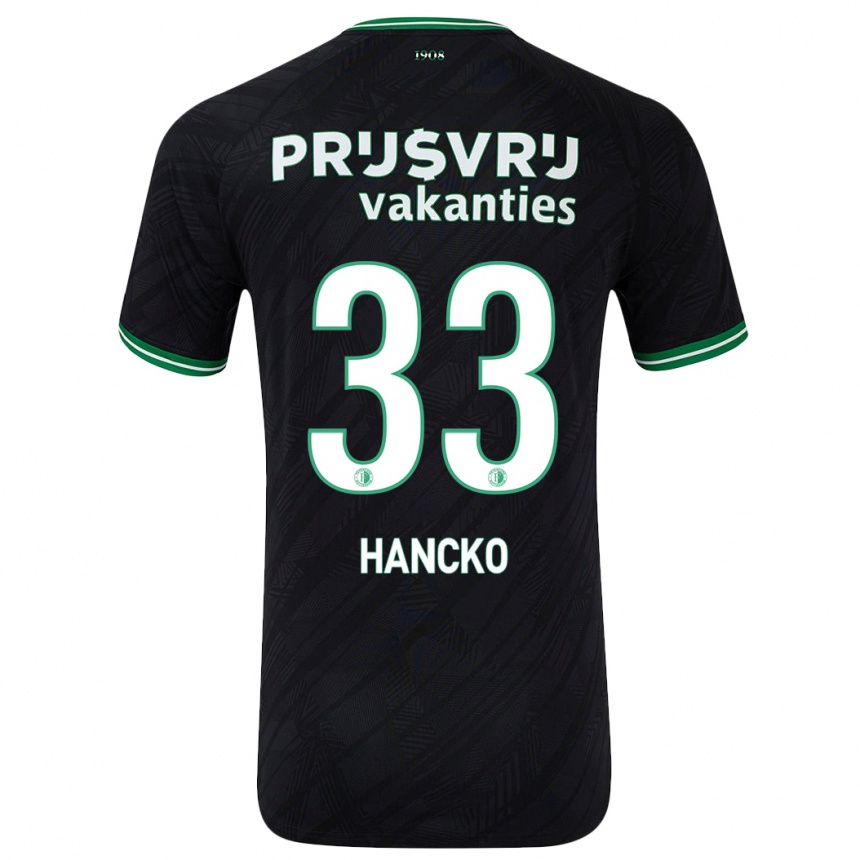 Kinder Fußball David Hancko #33 Schwarz Grün Auswärtstrikot Trikot 2024/25 T-Shirt Luxemburg