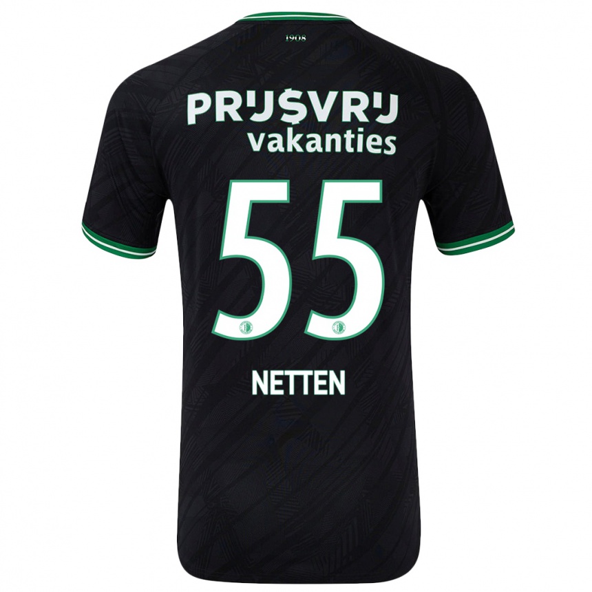 Kinder Fußball Luc Netten #55 Schwarz Grün Auswärtstrikot Trikot 2024/25 T-Shirt Luxemburg