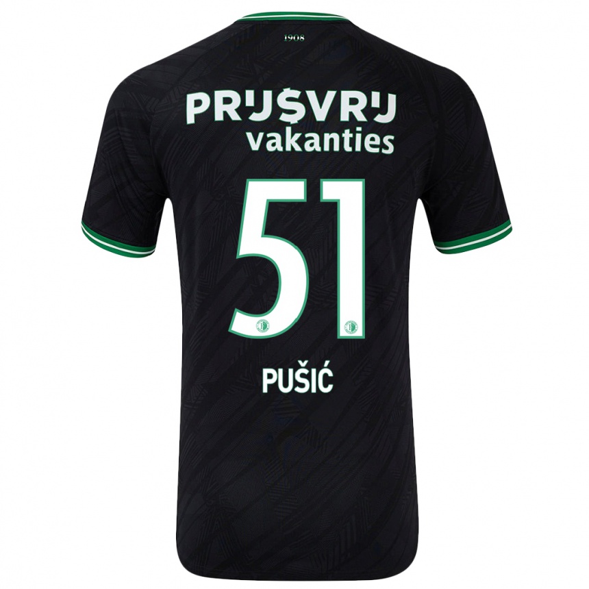 Kinder Fußball Noah Pušić #51 Schwarz Grün Auswärtstrikot Trikot 2024/25 T-Shirt Luxemburg