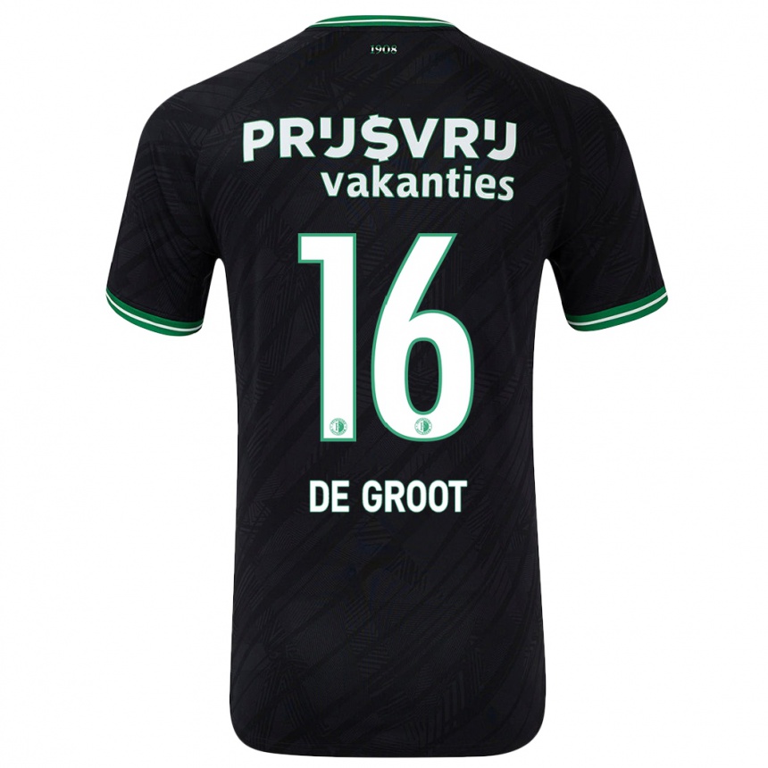 Kinder Fußball Jasmijn De Groot #16 Schwarz Grün Auswärtstrikot Trikot 2024/25 T-Shirt Luxemburg