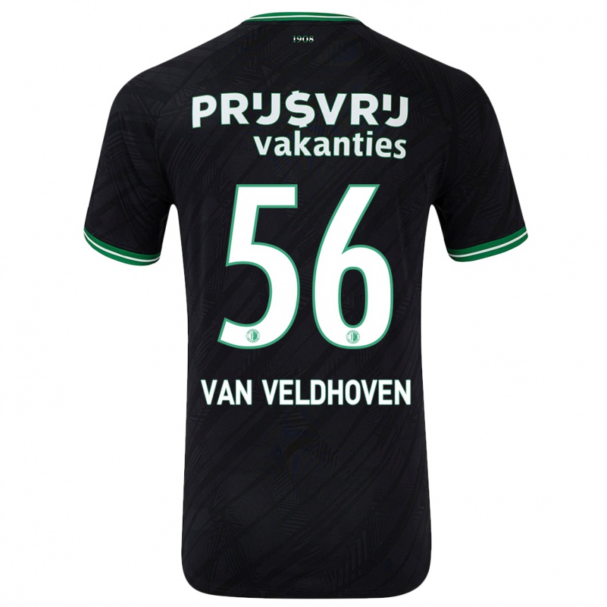 Kinder Fußball Kars Van Veldhoven #56 Schwarz Grün Auswärtstrikot Trikot 2024/25 T-Shirt Luxemburg