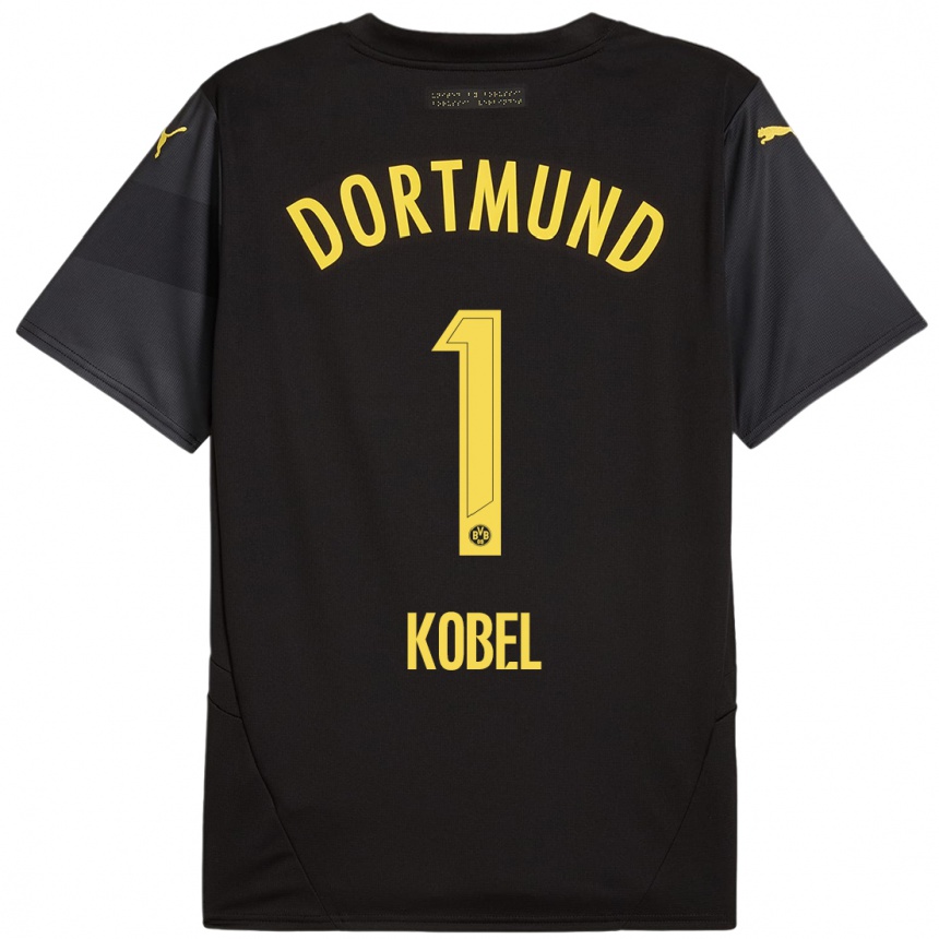 Kinder Fußball Gregor Kobel #1 Schwarz Gelb Auswärtstrikot Trikot 2024/25 T-Shirt Luxemburg