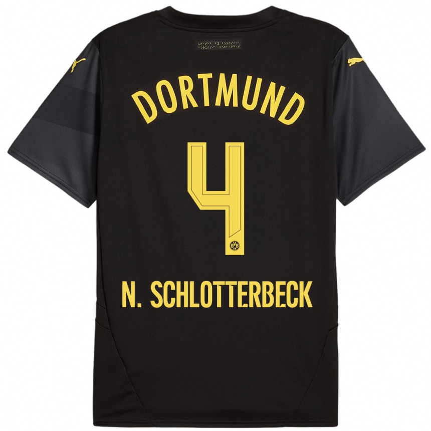 Kinder Fußball Nico Schlotterbeck #4 Schwarz Gelb Auswärtstrikot Trikot 2024/25 T-Shirt Luxemburg