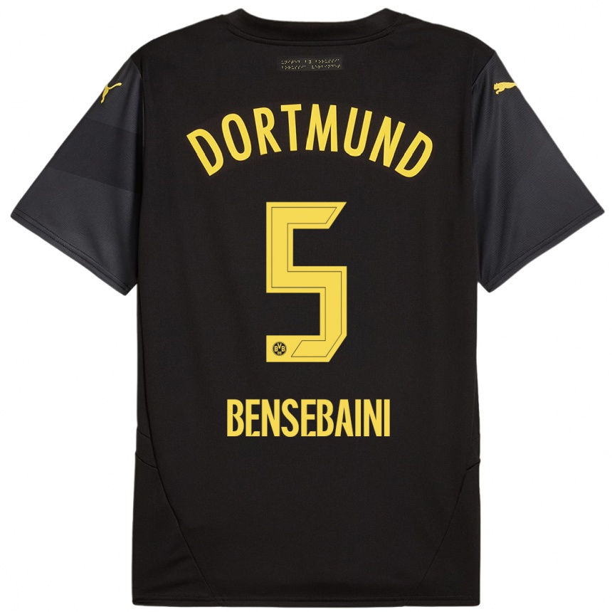 Kinder Fußball Ramy Bensebaini #5 Schwarz Gelb Auswärtstrikot Trikot 2024/25 T-Shirt Luxemburg