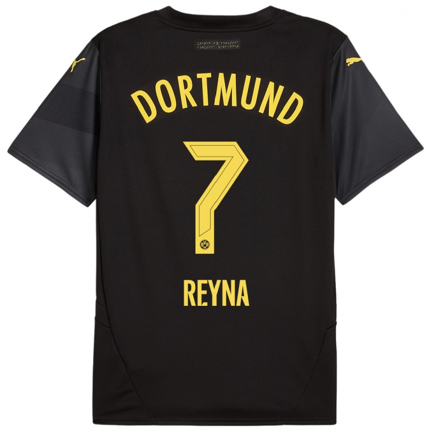 Kinder Fußball Giovanni Reyna #7 Schwarz Gelb Auswärtstrikot Trikot 2024/25 T-Shirt Luxemburg