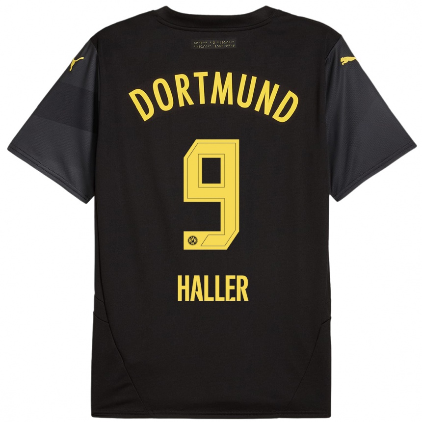 Kinder Fußball Sebastien Haller #9 Schwarz Gelb Auswärtstrikot Trikot 2024/25 T-Shirt Luxemburg