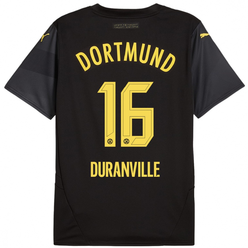 Kinder Fußball Julien Duranville #16 Schwarz Gelb Auswärtstrikot Trikot 2024/25 T-Shirt Luxemburg