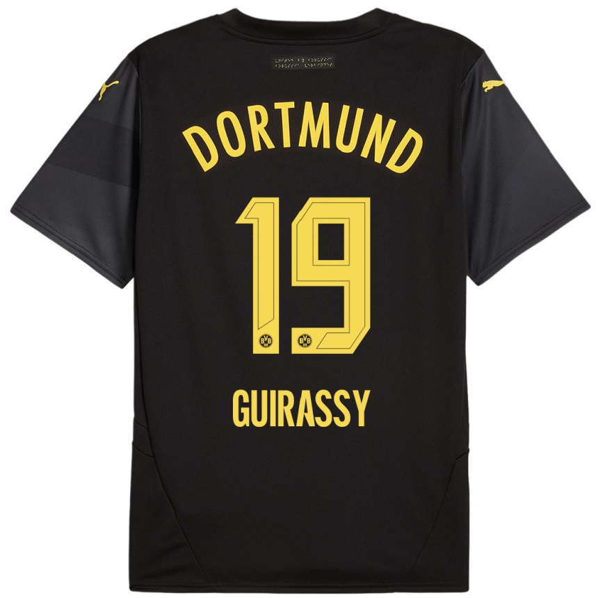 Kinder Fußball Serhou Guirassy #19 Schwarz Gelb Auswärtstrikot Trikot 2024/25 T-Shirt Luxemburg