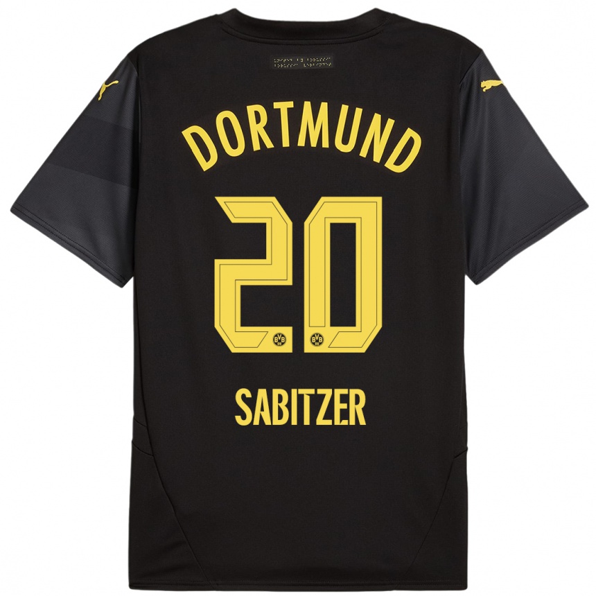 Kinder Fußball Marcel Sabitzer #20 Schwarz Gelb Auswärtstrikot Trikot 2024/25 T-Shirt Luxemburg