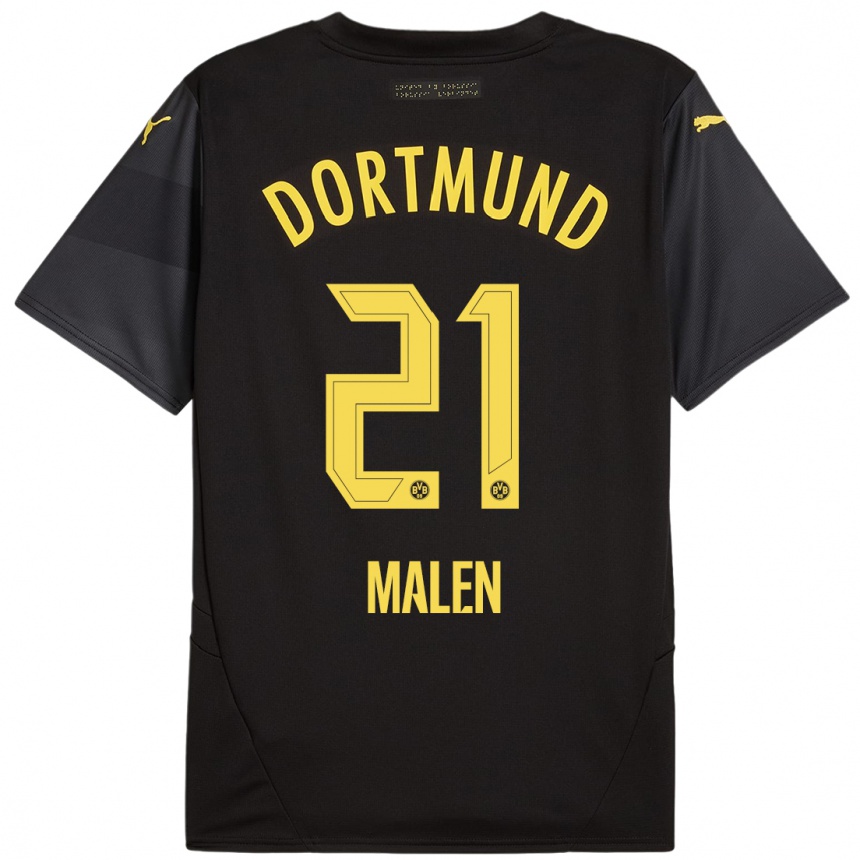 Kinder Fußball Donyell Malen #21 Schwarz Gelb Auswärtstrikot Trikot 2024/25 T-Shirt Luxemburg