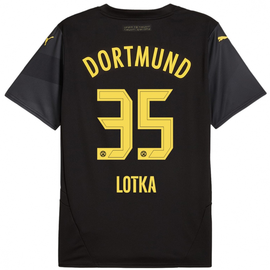 Kinder Fußball Marcel Lotka #35 Schwarz Gelb Auswärtstrikot Trikot 2024/25 T-Shirt Luxemburg