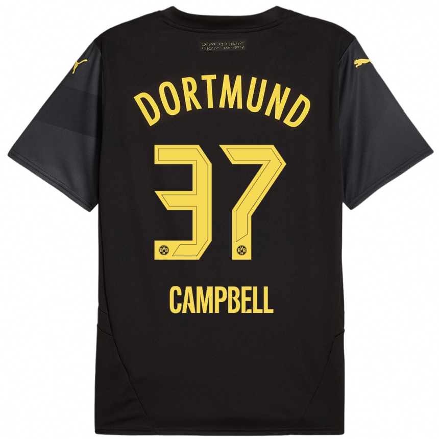 Kinder Fußball Cole Campbell #37 Schwarz Gelb Auswärtstrikot Trikot 2024/25 T-Shirt Luxemburg