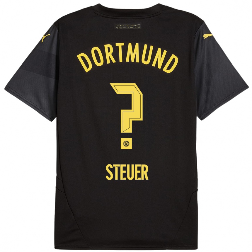 Kinder Fußball Etienne Steuer #0 Schwarz Gelb Auswärtstrikot Trikot 2024/25 T-Shirt Luxemburg