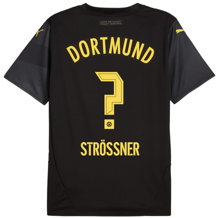 Kinder Fußball Lenni Strößner #0 Schwarz Gelb Auswärtstrikot Trikot 2024/25 T-Shirt Luxemburg