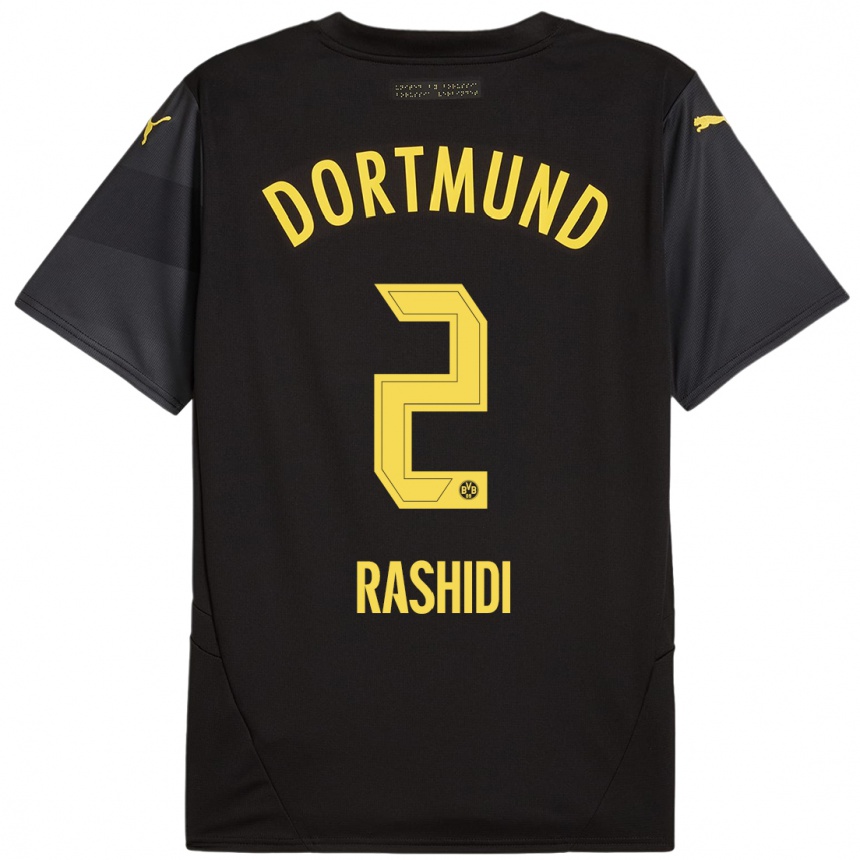 Kinder Fußball William Rashidi #2 Schwarz Gelb Auswärtstrikot Trikot 2024/25 T-Shirt Luxemburg