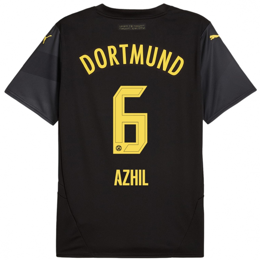 Kinder Fußball Ayman Azhil #6 Schwarz Gelb Auswärtstrikot Trikot 2024/25 T-Shirt Luxemburg