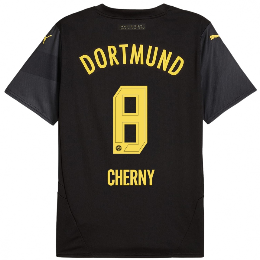 Kinder Fußball Nick Cherny #8 Schwarz Gelb Auswärtstrikot Trikot 2024/25 T-Shirt Luxemburg