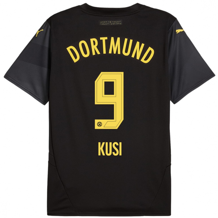 Kinder Fußball Jemain Kusi #9 Schwarz Gelb Auswärtstrikot Trikot 2024/25 T-Shirt Luxemburg