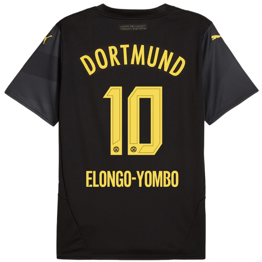 Kinder Fußball Rodney Elongo-Yombo #10 Schwarz Gelb Auswärtstrikot Trikot 2024/25 T-Shirt Luxemburg