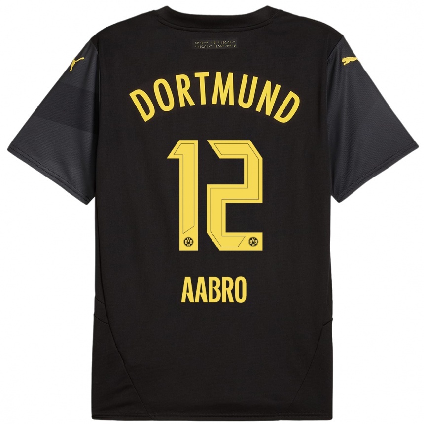 Kinder Fußball Gustav Aabro #12 Schwarz Gelb Auswärtstrikot Trikot 2024/25 T-Shirt Luxemburg