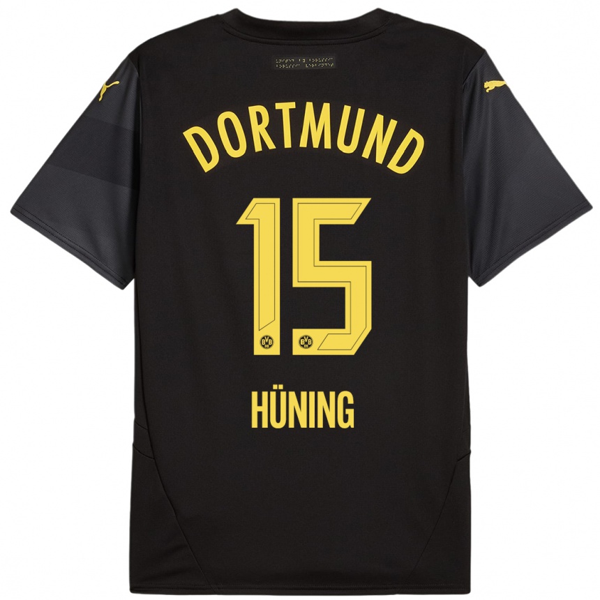 Kinder Fußball Ben Hüning #15 Schwarz Gelb Auswärtstrikot Trikot 2024/25 T-Shirt Luxemburg