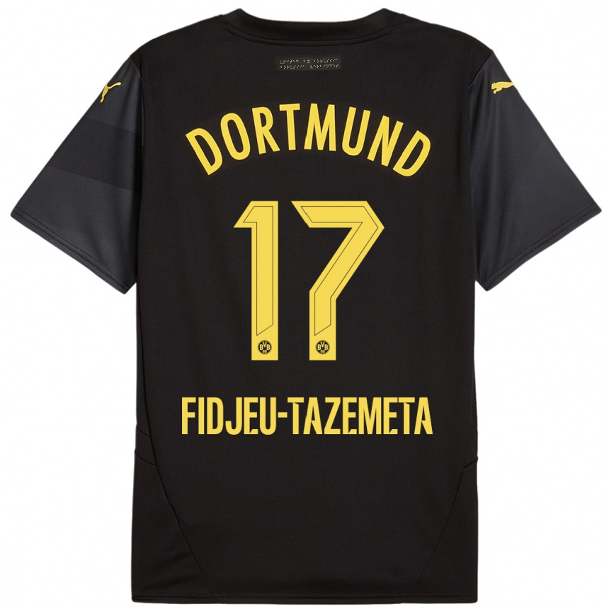 Kinder Fußball Thierry Fidjeu-Tazemeta #17 Schwarz Gelb Auswärtstrikot Trikot 2024/25 T-Shirt Luxemburg