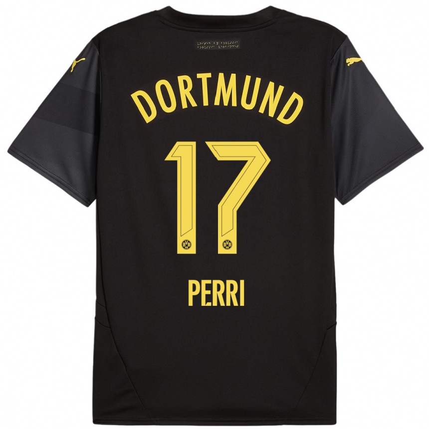 Kinder Fußball Luca Perri #17 Schwarz Gelb Auswärtstrikot Trikot 2024/25 T-Shirt Luxemburg