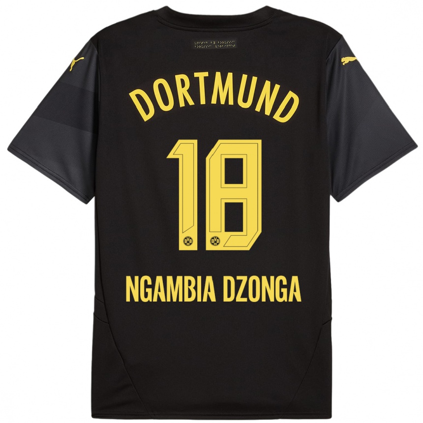 Kinder Fußball Diego Ngambia Dzonga #18 Schwarz Gelb Auswärtstrikot Trikot 2024/25 T-Shirt Luxemburg