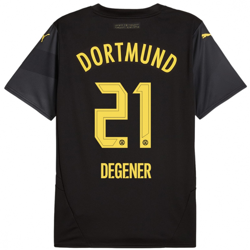 Kinder Fußball Tim Degener #21 Schwarz Gelb Auswärtstrikot Trikot 2024/25 T-Shirt Luxemburg