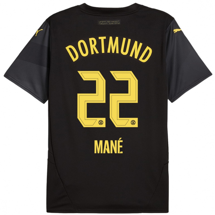 Kinder Fußball Filippo Mané #22 Schwarz Gelb Auswärtstrikot Trikot 2024/25 T-Shirt Luxemburg