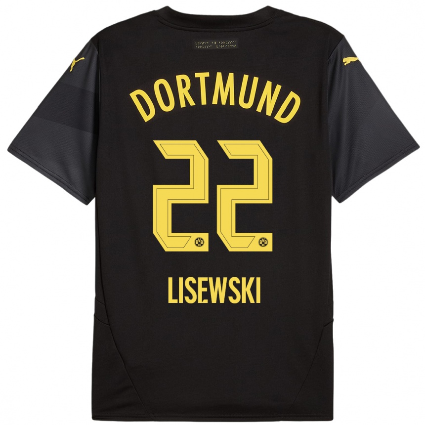 Kinder Fußball Robin Lisewski #22 Schwarz Gelb Auswärtstrikot Trikot 2024/25 T-Shirt Luxemburg