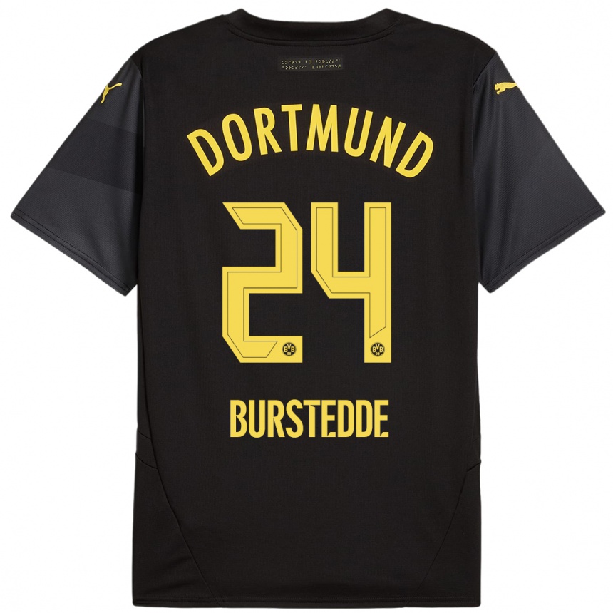 Kinder Fußball Joshua Burstedde #24 Schwarz Gelb Auswärtstrikot Trikot 2024/25 T-Shirt Luxemburg