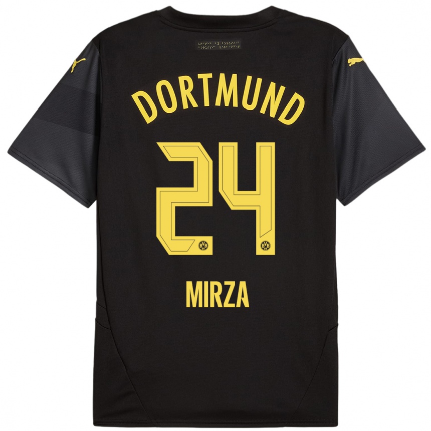 Kinder Fußball Marwan-Omir Mirza #24 Schwarz Gelb Auswärtstrikot Trikot 2024/25 T-Shirt Luxemburg