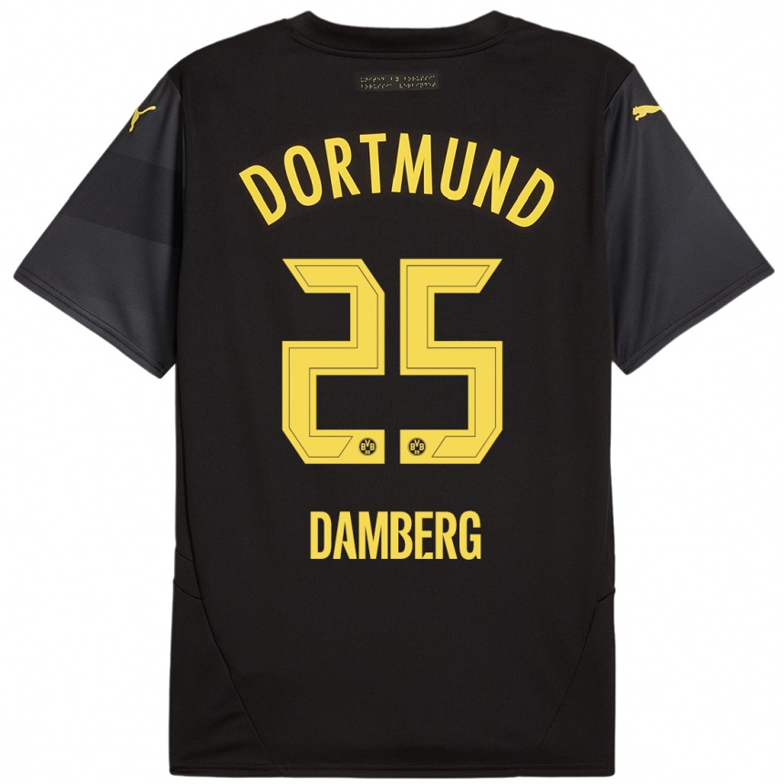 Kinder Fußball Niclas Damberg #25 Schwarz Gelb Auswärtstrikot Trikot 2024/25 T-Shirt Luxemburg