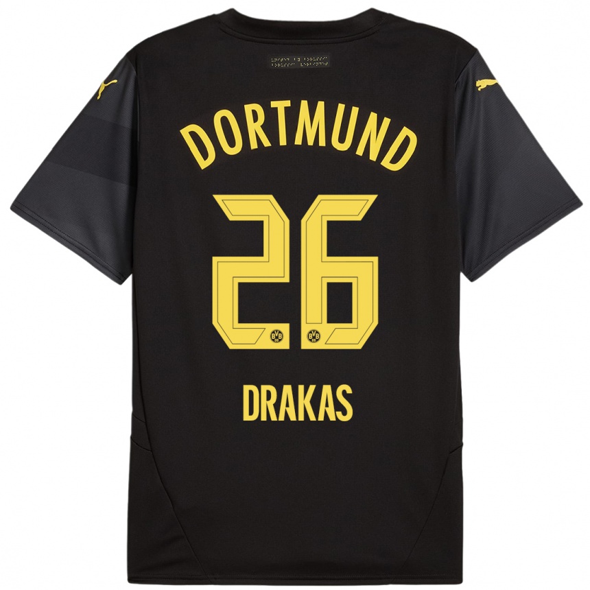 Kinder Fußball Babis Drakas #26 Schwarz Gelb Auswärtstrikot Trikot 2024/25 T-Shirt Luxemburg