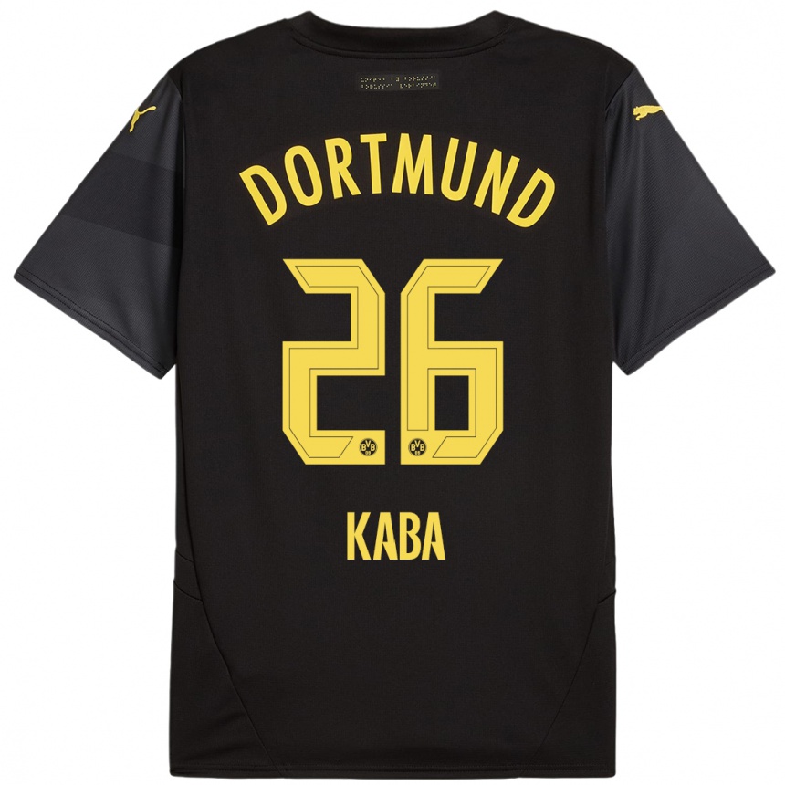 Kinder Fußball Mussa Kaba #26 Schwarz Gelb Auswärtstrikot Trikot 2024/25 T-Shirt Luxemburg