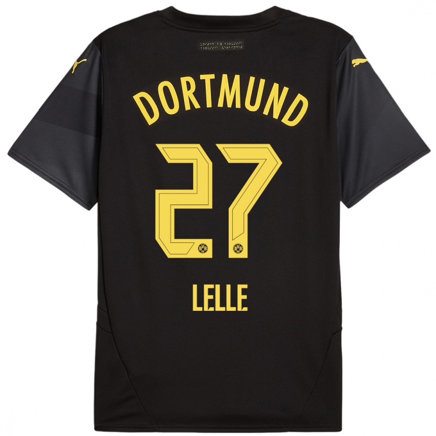 Kinder Fußball David Lelle #27 Schwarz Gelb Auswärtstrikot Trikot 2024/25 T-Shirt Luxemburg