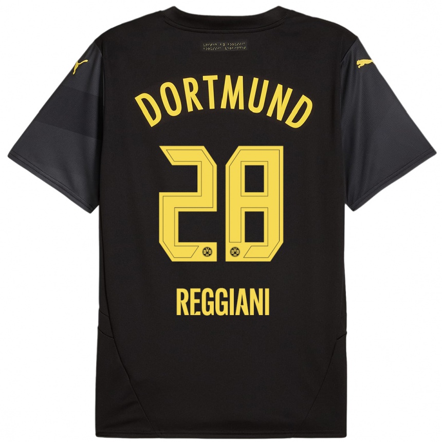 Kinder Fußball Luca Reggiani #28 Schwarz Gelb Auswärtstrikot Trikot 2024/25 T-Shirt Luxemburg