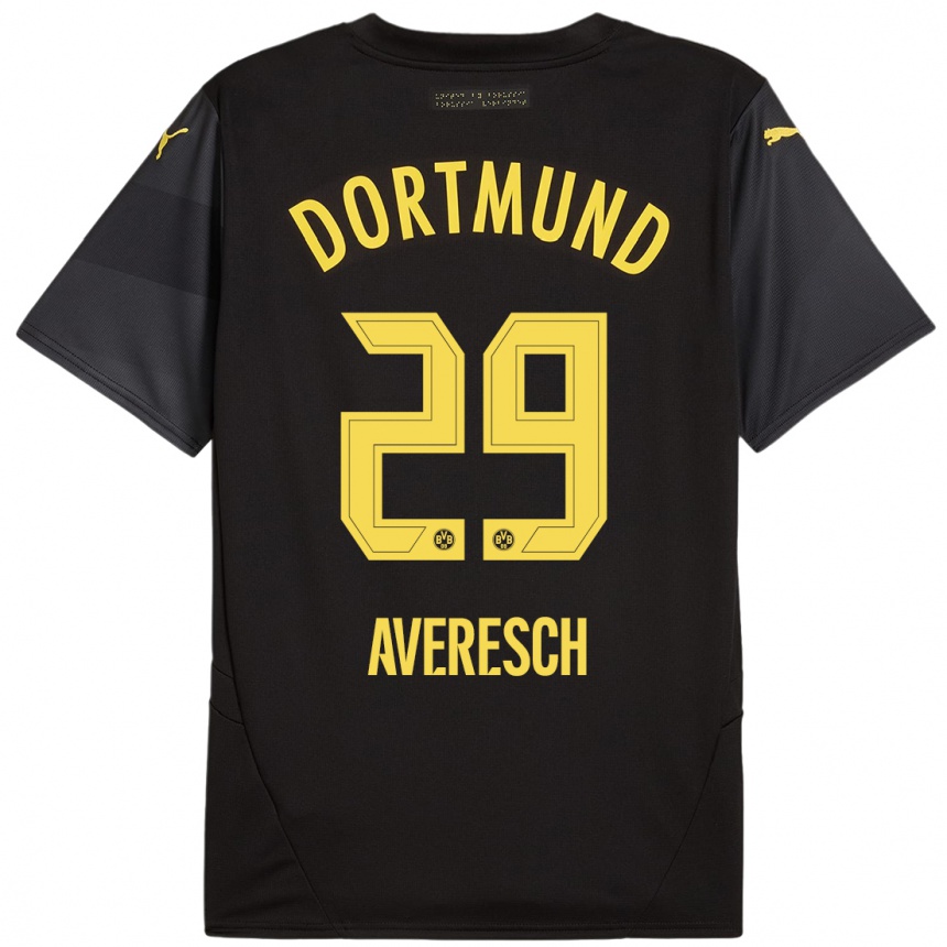 Kinder Fußball Noah Averesch #29 Schwarz Gelb Auswärtstrikot Trikot 2024/25 T-Shirt Luxemburg