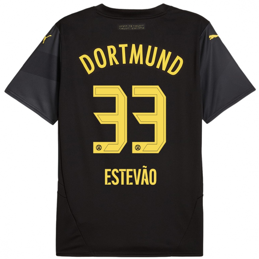 Kinder Fußball Tiago Estevão #33 Schwarz Gelb Auswärtstrikot Trikot 2024/25 T-Shirt Luxemburg