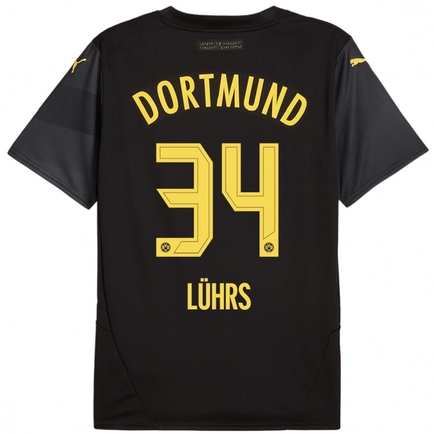 Kinder Fußball Yannik Lührs #34 Schwarz Gelb Auswärtstrikot Trikot 2024/25 T-Shirt Luxemburg