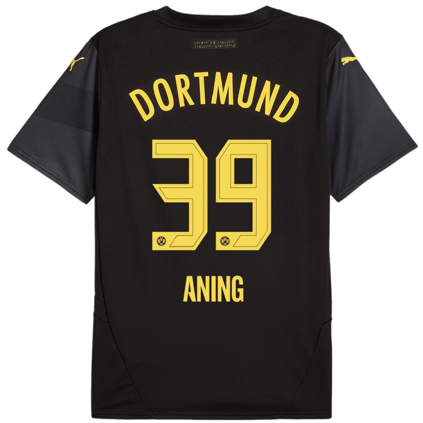 Kinder Fußball Prince Aning #39 Schwarz Gelb Auswärtstrikot Trikot 2024/25 T-Shirt Luxemburg