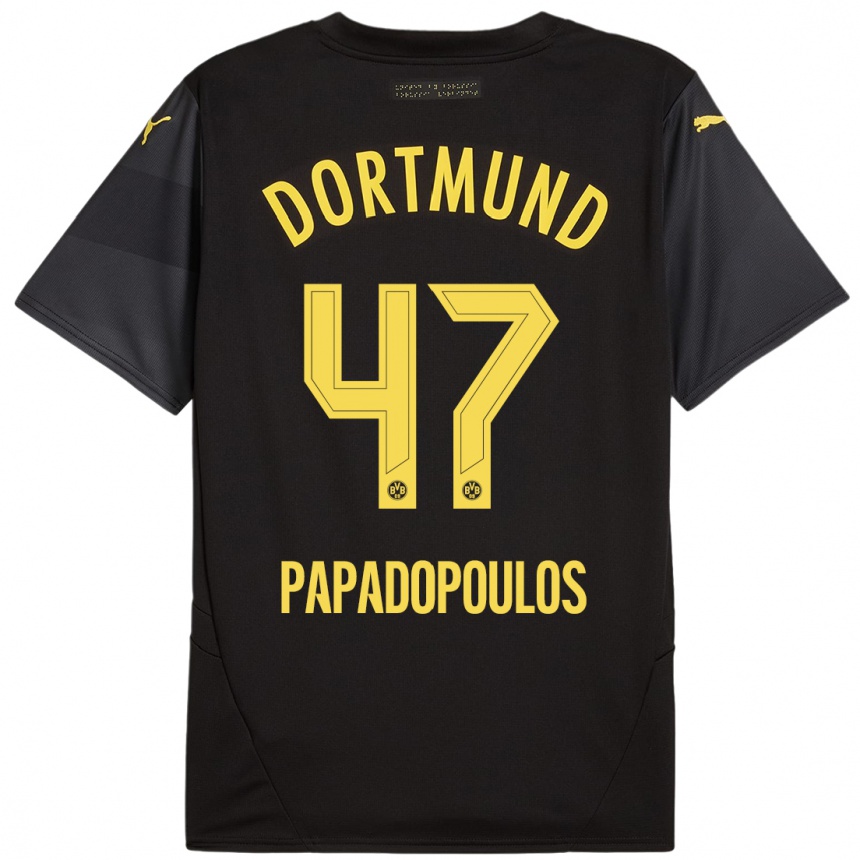 Kinder Fußball Antonios Papadopoulos #47 Schwarz Gelb Auswärtstrikot Trikot 2024/25 T-Shirt Luxemburg