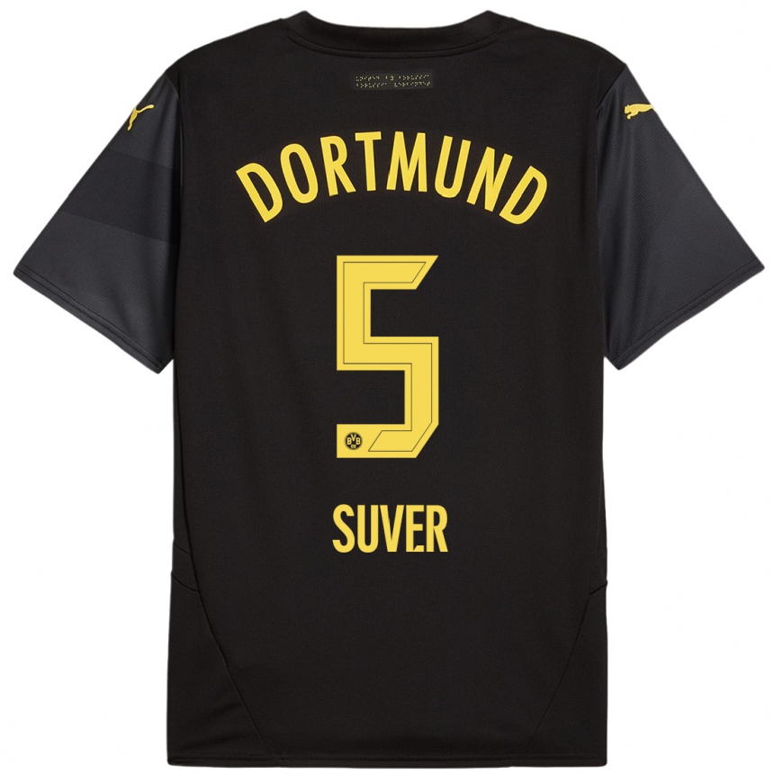 Kinder Fußball Mario Suver #5 Schwarz Gelb Auswärtstrikot Trikot 2024/25 T-Shirt Luxemburg