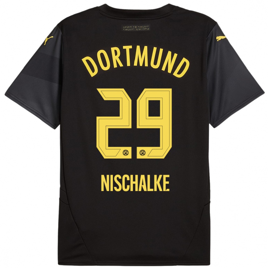 Kinder Fußball Jermain Nischalke #29 Schwarz Gelb Auswärtstrikot Trikot 2024/25 T-Shirt Luxemburg