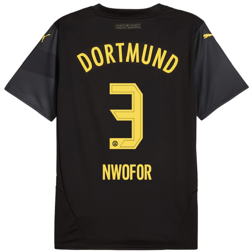 Kinder Fußball Jamie Nwofor #3 Schwarz Gelb Auswärtstrikot Trikot 2024/25 T-Shirt Luxemburg