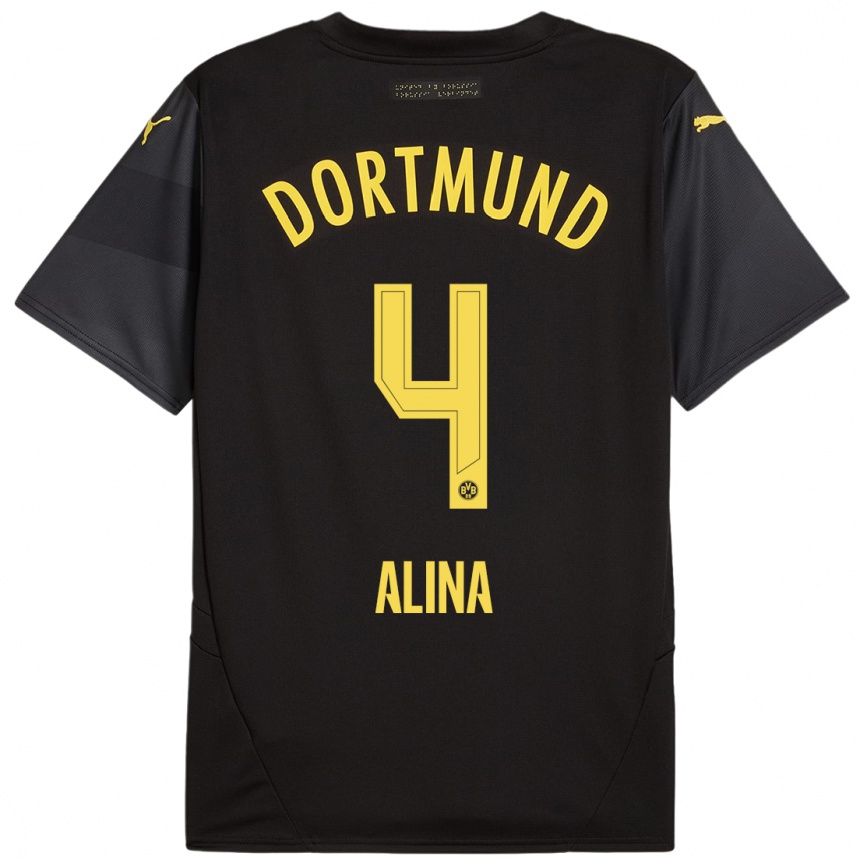 Kinder Fußball Grijseels Alina #4 Schwarz Gelb Auswärtstrikot Trikot 2024/25 T-Shirt Luxemburg