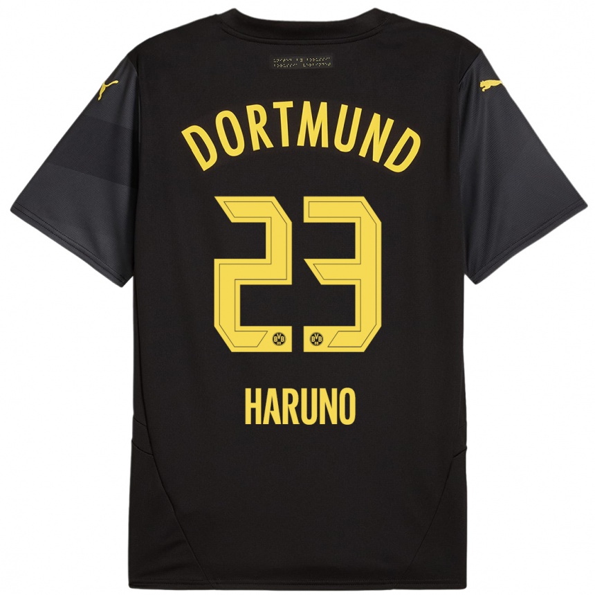 Kinder Fußball Sasaki Haruno #23 Schwarz Gelb Auswärtstrikot Trikot 2024/25 T-Shirt Luxemburg