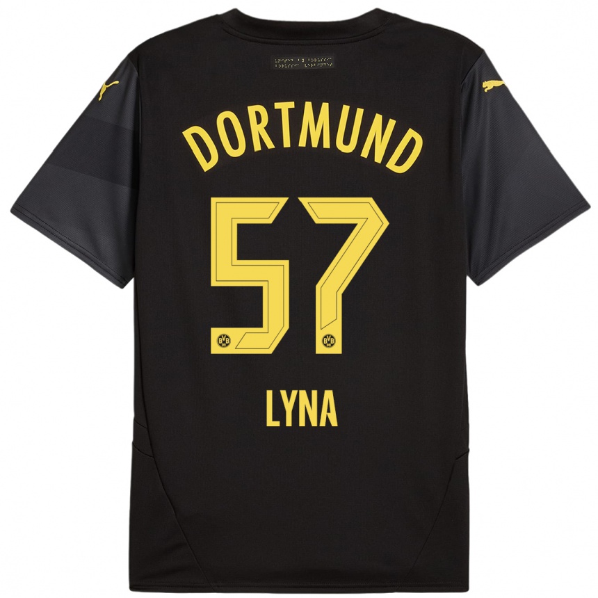 Kinder Fußball Schwarz Lyna #57 Schwarz Gelb Auswärtstrikot Trikot 2024/25 T-Shirt Luxemburg